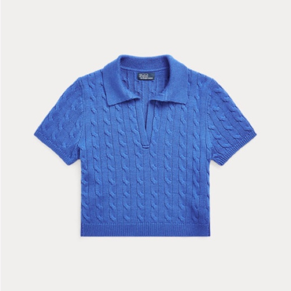 Cropped Cable-Knit Polo Sweater